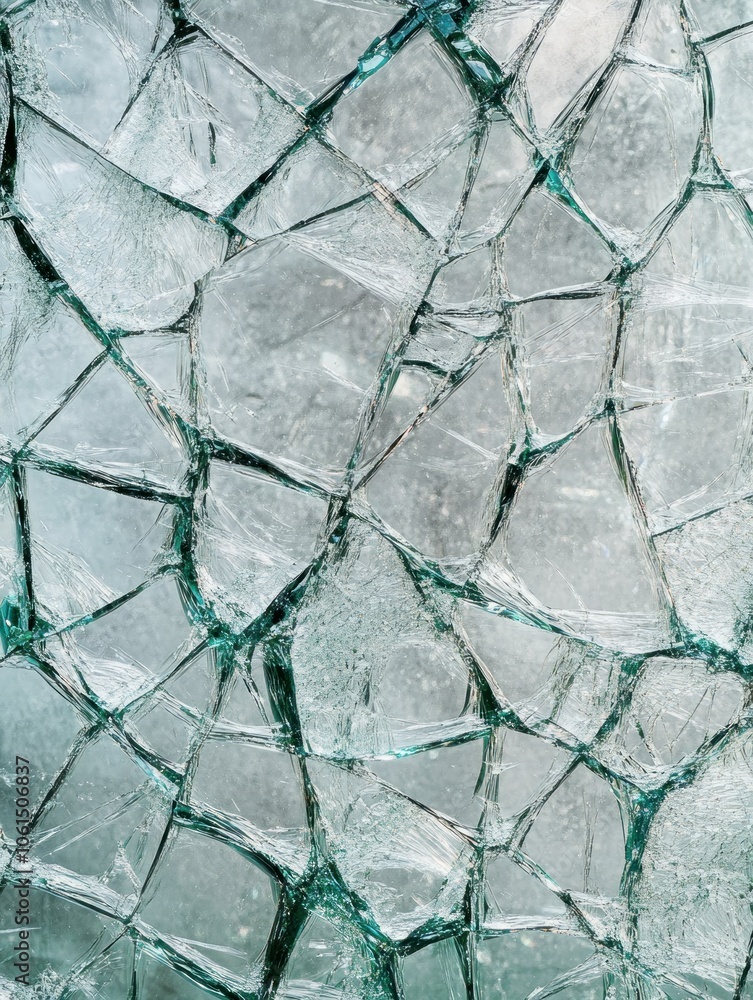 Obraz premium A close-up of shattered glass pieces with intricate patterns and reflections.