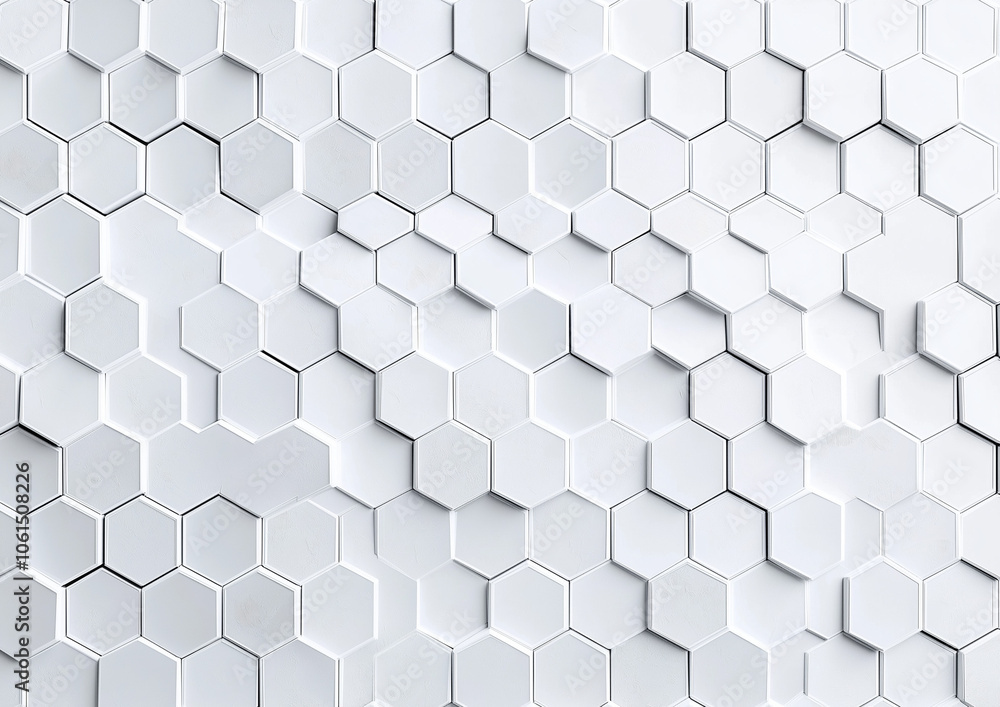 3D render of a white abstract background with hexagonal shapes in a white color. A Dimensional Texture with Abstract Arrangement, Light and Shadow, Tech Style, White Texture, Architectural, Abstract. 3D render of a white abstract background with hexagonal shapes in a white color. A Dimensional Texture with Abstract Arrangement, Light and Shadow, Tech Style, White Texture, Architectural, Abstract.