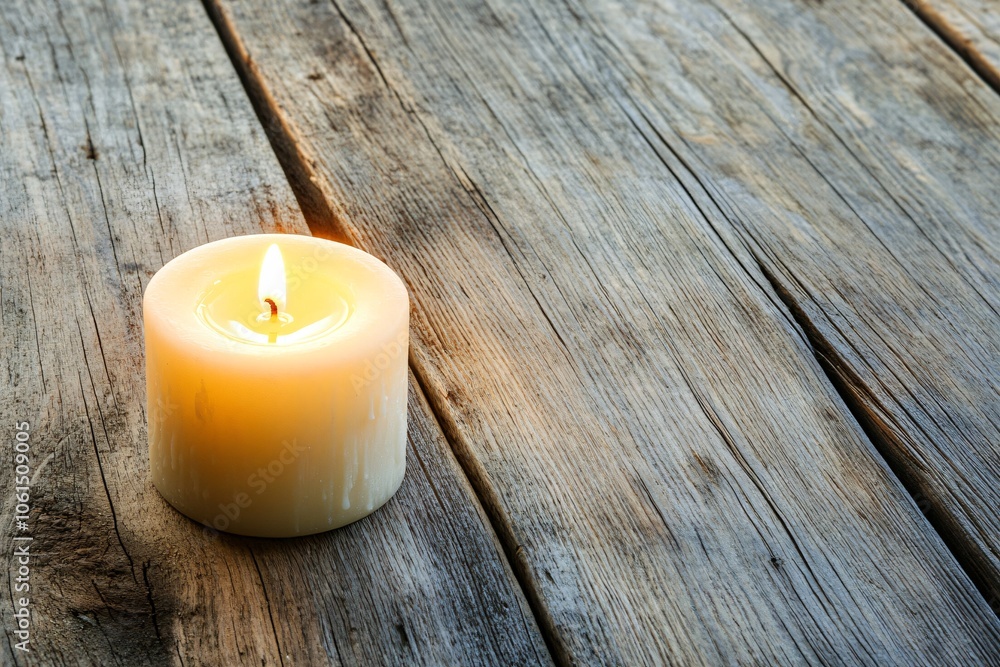 Soft Light Candle on Wooden Table Soft Light Candle on Wooden Table