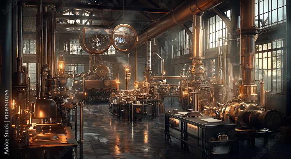 custom made wallpaper toronto digitalAn old factory interior with steam engines, Generative AI