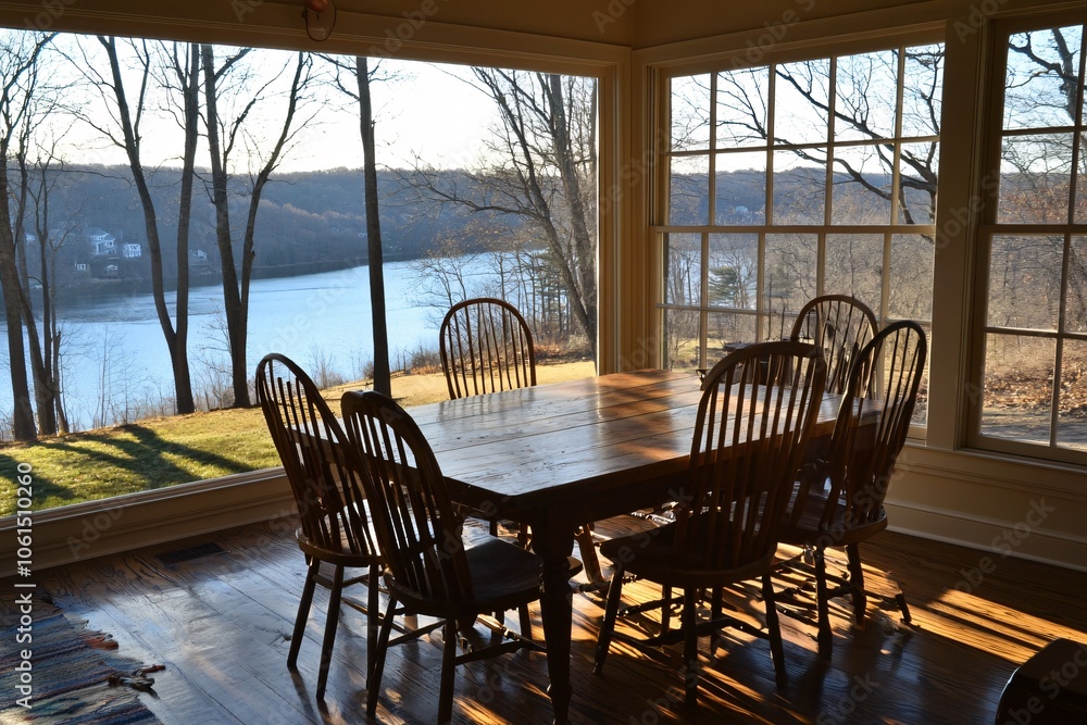 Fototapeta premium Soft Evening Light in Dining Area by the Water