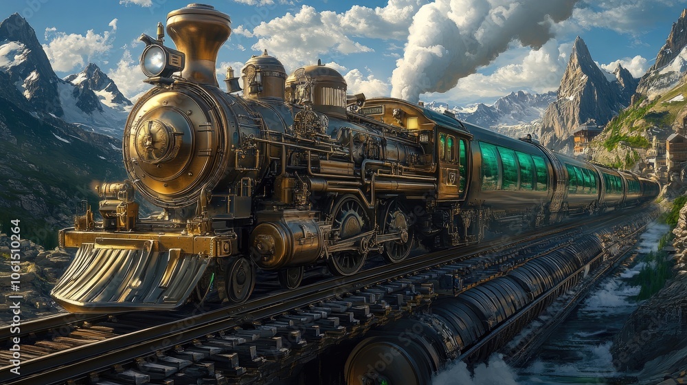 Naklejka premium Vintage Steam Train in a Scenic Mountain Landscape