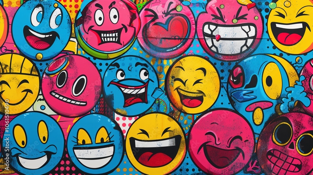 Emojis in a pop art style collage bold colors Emojis in a pop art style collage bold colors