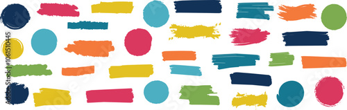 Textured splash banner set, colorful brush strokes, vector silhouette set
