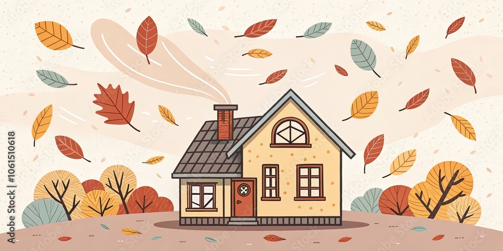 minimalist cute cartoon fall leaves house background minimalist cute cartoon fall leaves house background