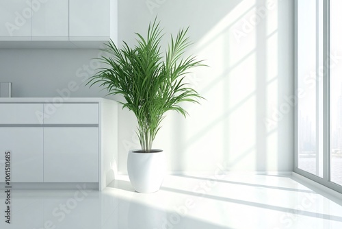 Modern Kitchen with Potted Plant and Clean Aesthetic