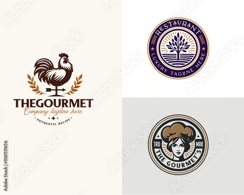 Set bundle Luxury retro elegant restaurant logo template for food gourmet business