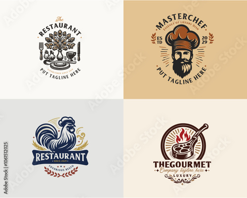 Set bundle Luxury retro elegant restaurant logo template for food gourmet business