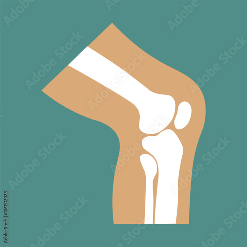Knee joint icon. Knee bones graphic sign. Symbol human joint in the circle isolated on blue background. Flat design