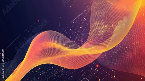 Abstract Orange & Red Wave with Glowing Lines