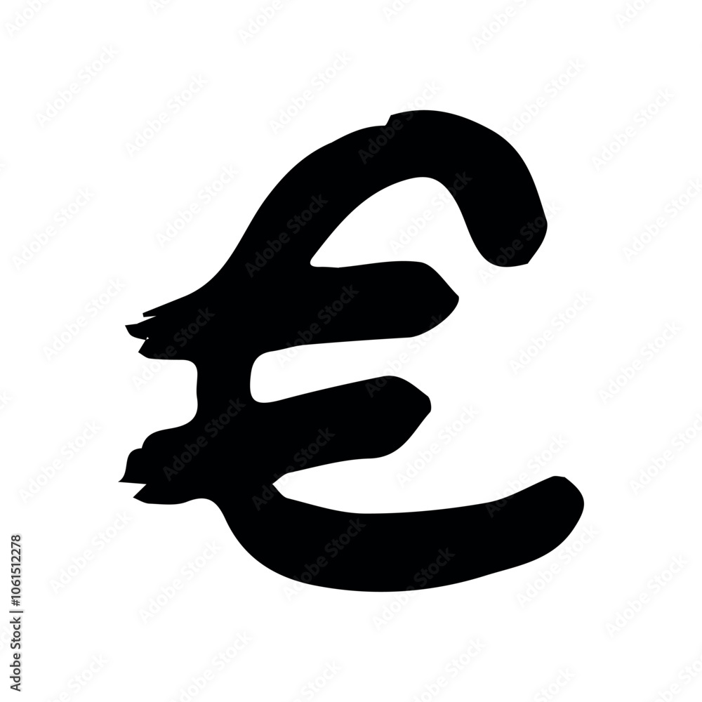 Hand drawn euro currency symbol. Brush stroke doodle. Single element for design Hand drawn euro currency symbol. Brush stroke doodle. Single element for design