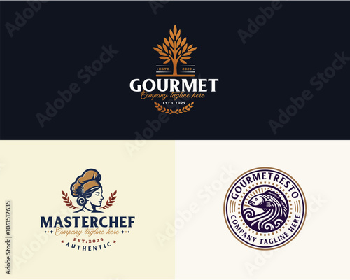 Set bundle Luxury retro elegant restaurant logo template for food gourmet business