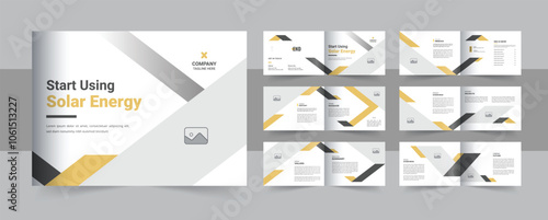 Solar energy landscape brochure template or eco world, bioenergy, solar power company profile brochure design template