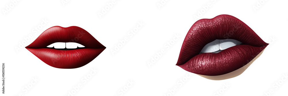 Set of A Red lipstick kiss print, isolated on a transparent background, cutout PNG file Set of A Red lipstick kiss print, isolated on a transparent background, cutout PNG file