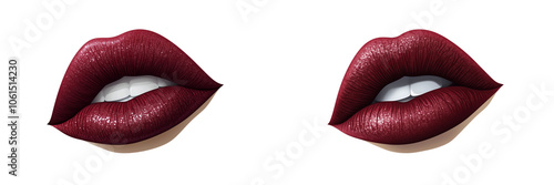 Set of A Red lipstick kiss print, isolated on a transparent background, cutout PNG file