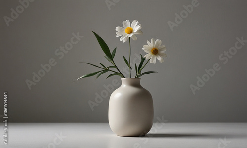 Simple White Vase with Daisies