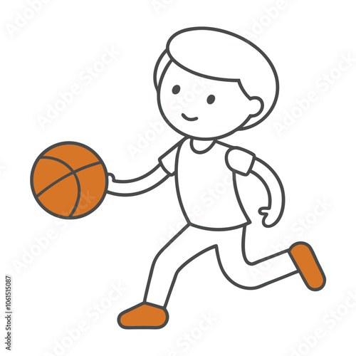 Outline of a Child Playing Basketball - Vector Illustration in Cartoon, Clipart, and Line Art Style