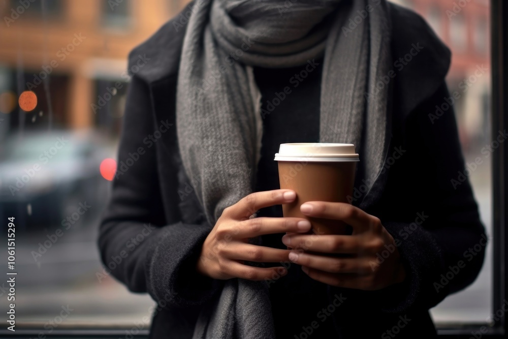 Coffee scarf cup holding. Coffee scarf cup holding.