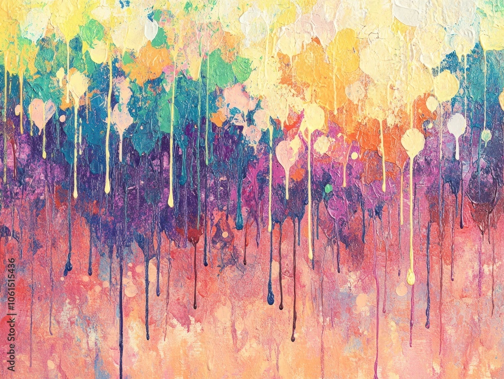 Fototapeta premium A vibrant abstract painting with colorful drips and splashes, evoking emotion and creativity.