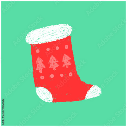 Hand drawn crayon style winter christmas socks, santa x mas socks