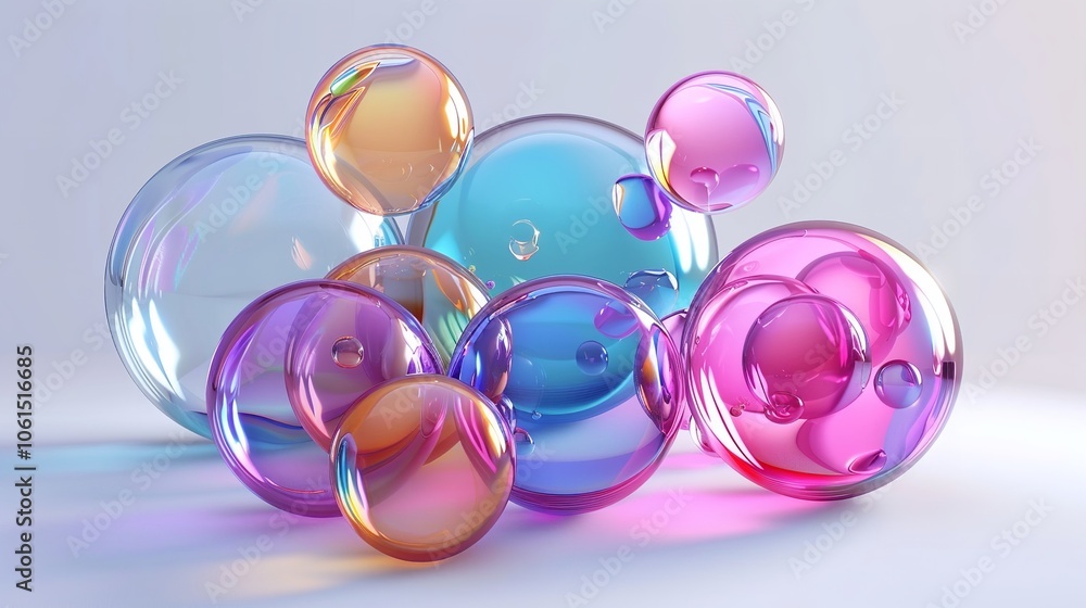 3D Rendering Colorful Round Shape Bubble Ball Collection 3D Rendering Colorful Round Shape Bubble Ball Collection