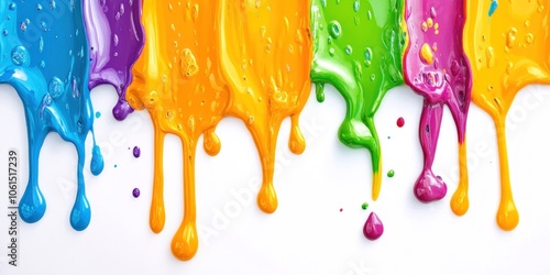 Colorful paint drips create an artistic and vibrant background.