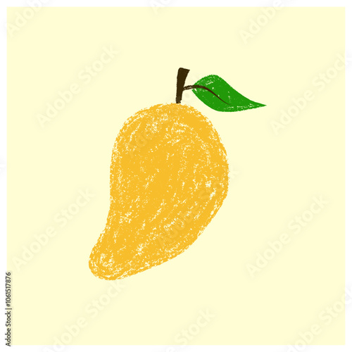Hand drawn crayon style mango illustration, whimsical mango illustration design