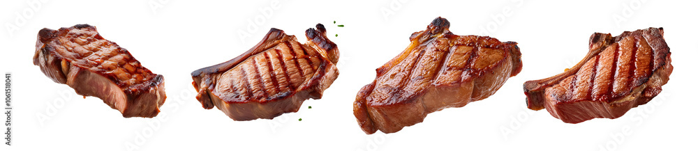 Delicious grilled meat cuts, isolated on a white background, perfect for culinary illustrations and food presentations. Delicious grilled meat cuts, isolated on a white background, perfect for culinary illustrations and food presentations.