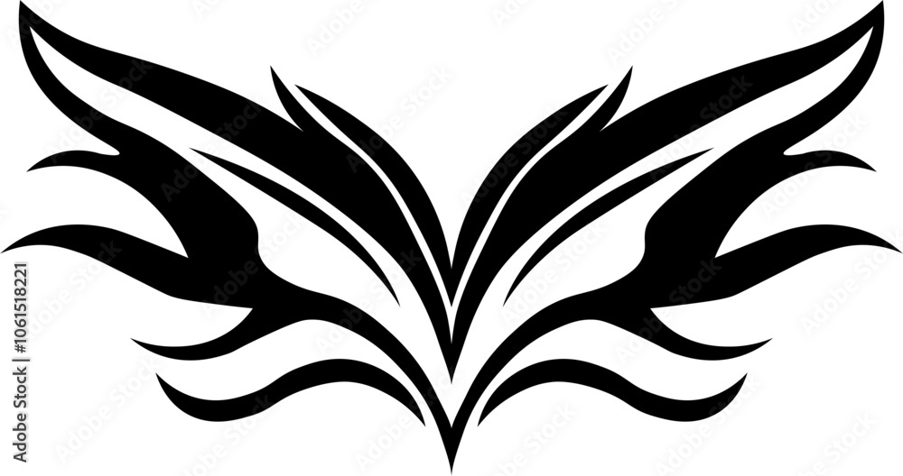Tribal tattoo icon. Silhouette flat black vector isolated on transparent background Neo tribal y2k aesthetic tattoo gothic cover, fire or wings abstract element collection. Divider body. Tribal tattoo icon. Silhouette flat black vector isolated on transparent background Neo tribal y2k aesthetic tattoo gothic cover, fire or wings abstract element collection. Divider body.