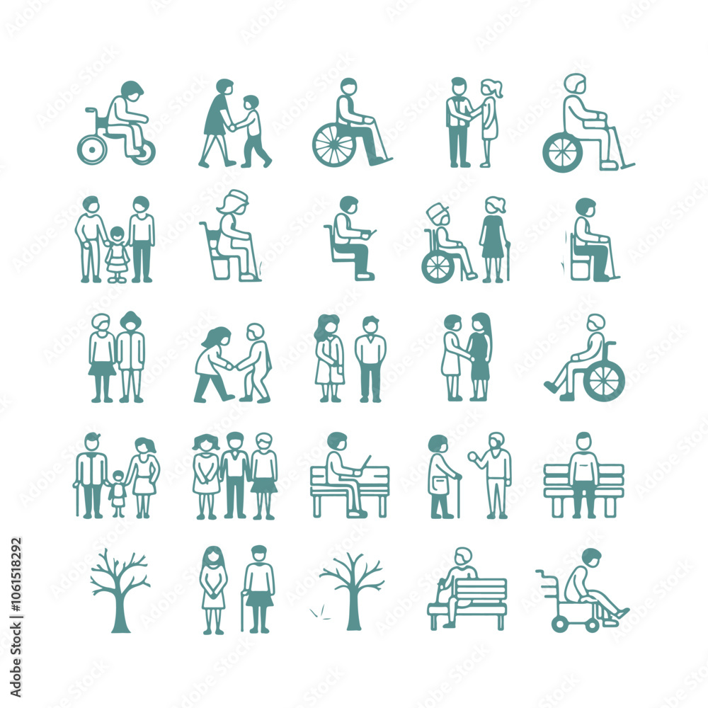 minimal elderly care icons set vector illustration minimal elderly care icons set vector illustration