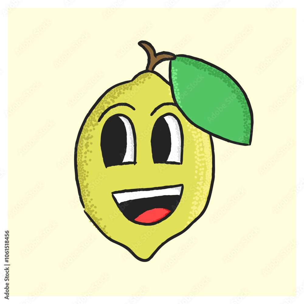 Obraz premium Cute hand drawn lemon fruit character design, simple hand drawn lemon fruit character illustration