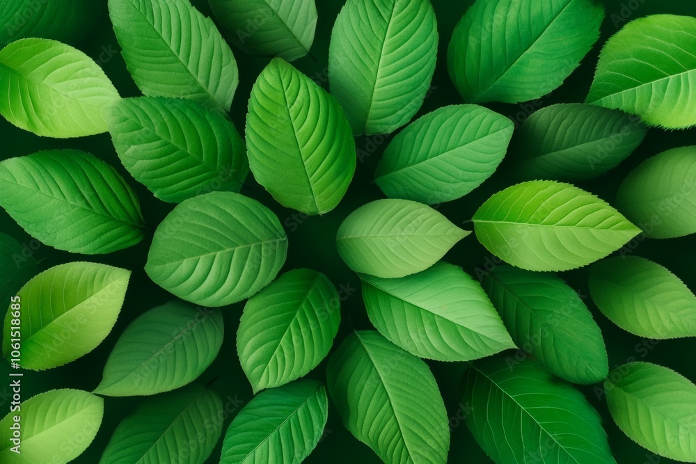Close up of green leaves with a green background. The leaves are arranged in a way that creates a sense of depth and movement Close up of green leaves with a green background. The leaves are arranged in a way that creates a sense of depth and movement