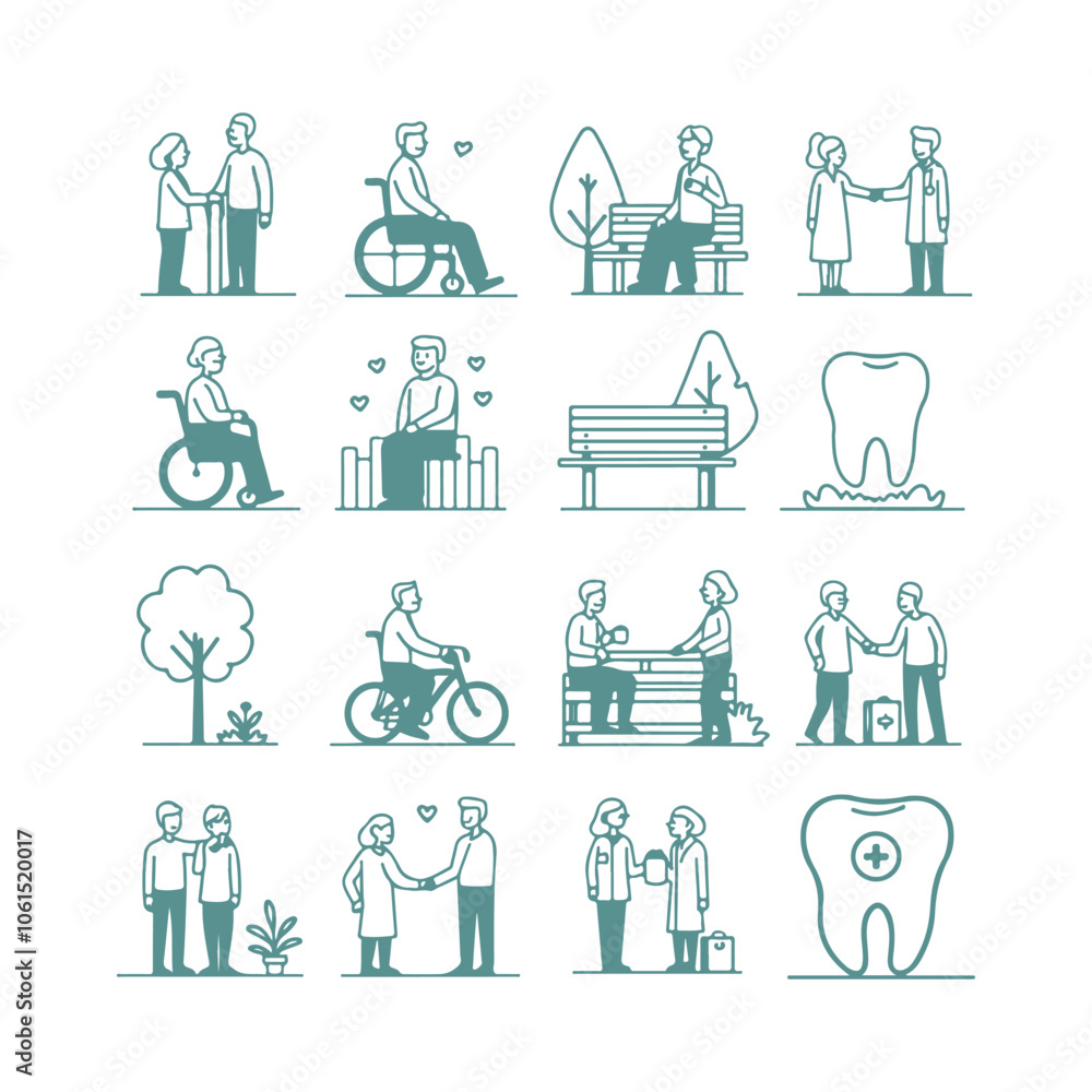 minimal elderly care icons set vector illustration minimal elderly care icons set vector illustration