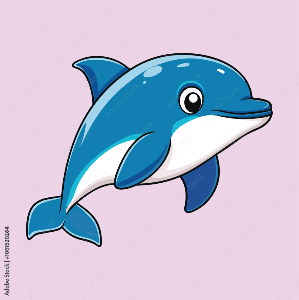 Obraz premium Cute Cartoon Dolphin, Cute Dolphin Vector, Cute Dolphin Clipart