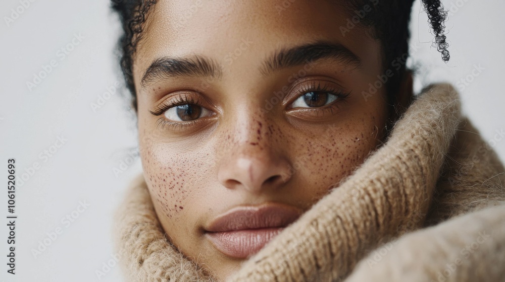 Serene Beauty. Close-Up Portrait of a Woman Embracing Natural Grace and Warmth Serene Beauty. Close-Up Portrait of a Woman Embracing Natural Grace and Warmth