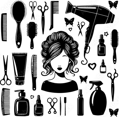 vector set of accessories hair salon