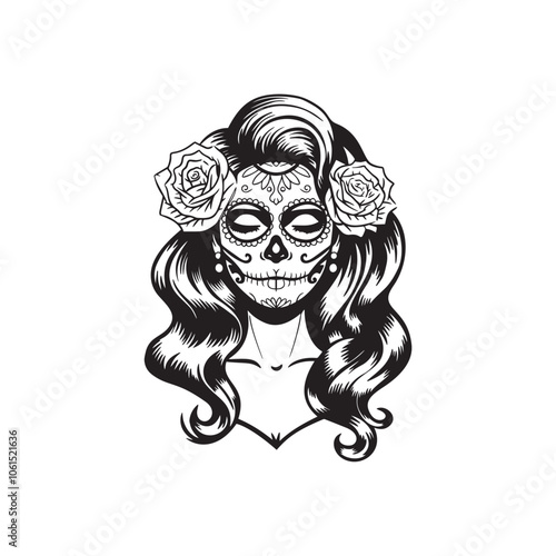 Woman Dia de los Muertos, Day of the Dead. Vector illustration on white background