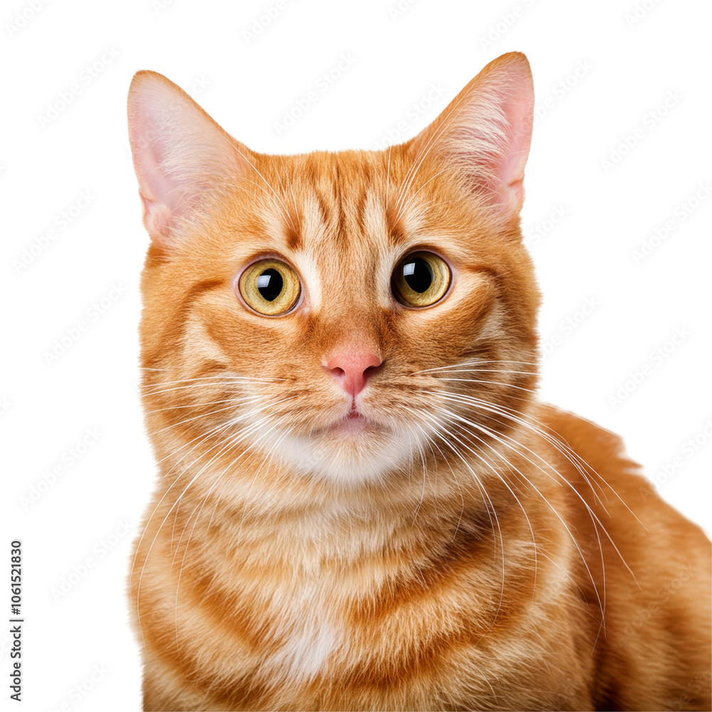 Cat - Looking Curiously, Funny, Scared - Sitting or Standing on White Background / Transparent - Ginger, Tabby, White, Black - Beautiful and Cute Cat Breed - European Shorthair Cat - Looking Curiously, Funny, Scared - Sitting or Standing on White Background / Transparent - Ginger, Tabby, White, Black - Beautiful and Cute Cat Breed - European Shorthair