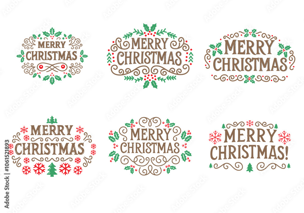 Obraz premium Set Merry Christmas vector text Postcard design template