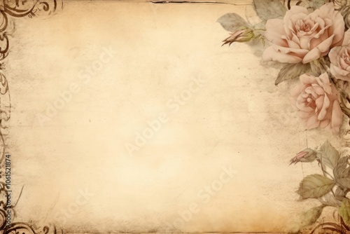 Page with old style paper on it flower rose backgrounds. photo