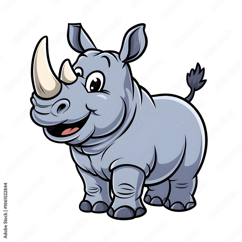 Fototapeta premium friendly Rhinoceros, cartoon style is standing happily. 