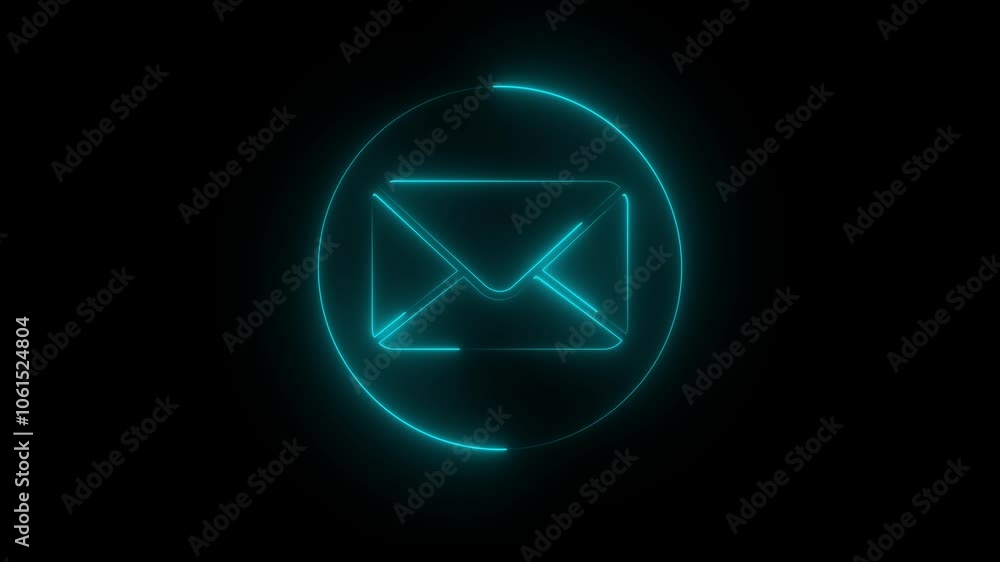 Cyan color neon mail envelope icon animated. incoming mail. glowing neon Mail envelope. Receive message with conversation notice black background. Cyan color neon mail envelope icon animated. incoming mail. glowing neon Mail envelope. Receive message with conversation notice black background.