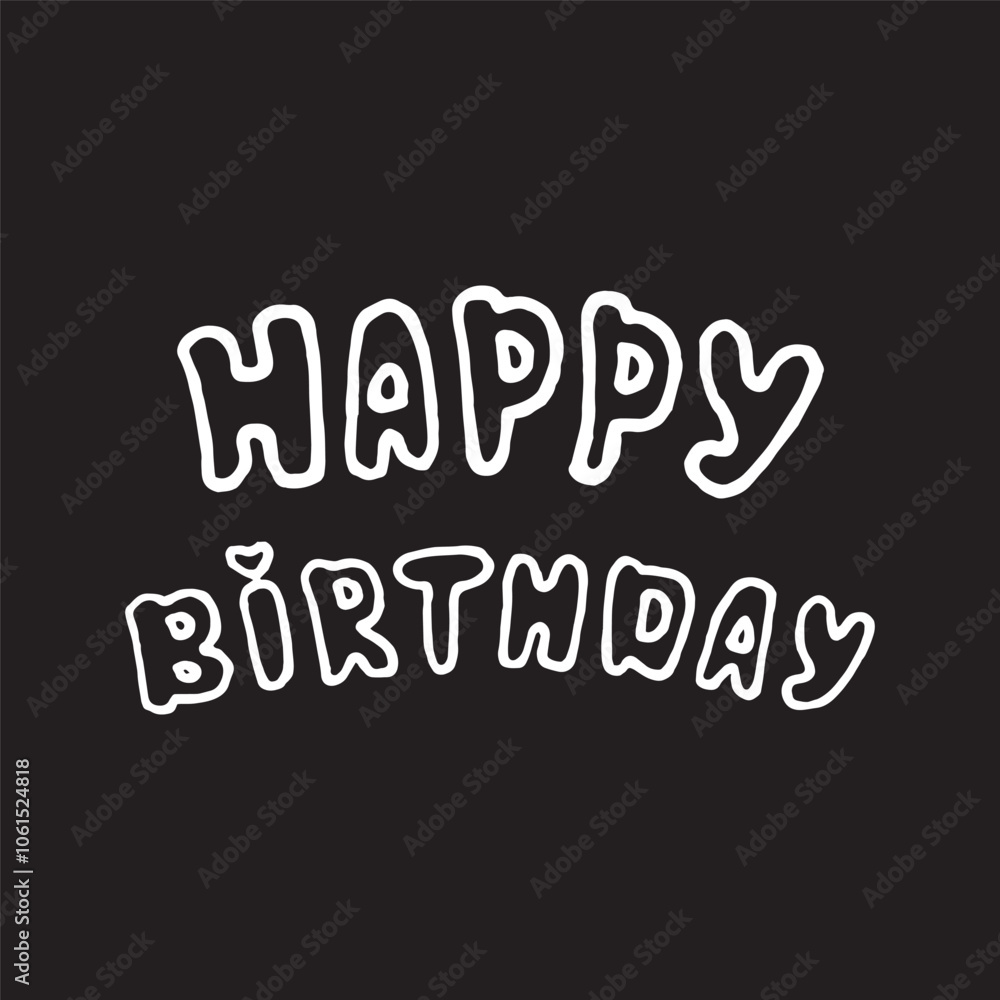 Happy Birthday lettering card with linear white color on black Happy Birthday lettering card with linear white color on black