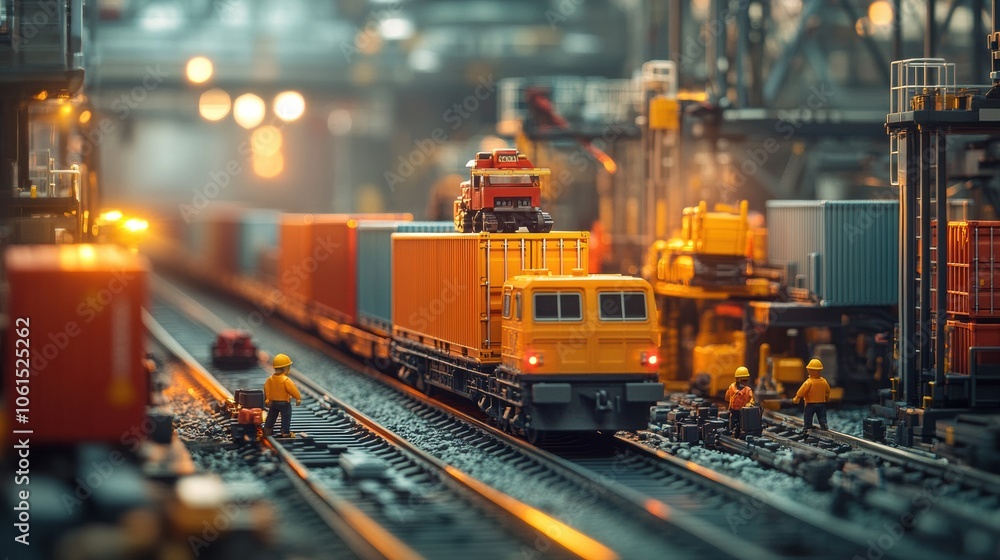 Model train set depicting a bustling industrial scene with vibrant colors and detail, AI Model train set depicting a bustling industrial scene with vibrant colors and detail, AI