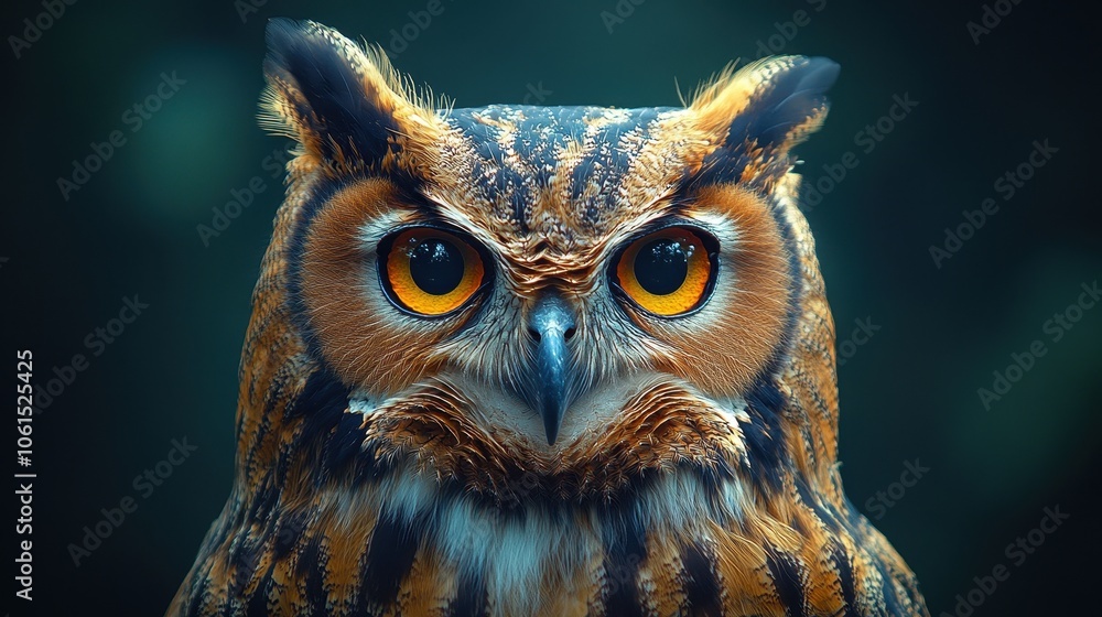 Close-Up Portrait of an Owl with Large Eyes on a Black Background, Aerial View of an Eagle-Owl's Head and Feathers, Wildlife Photography
Close-Up Portrait of an Owl with Large Eyes on a Black Background, Aerial View of an Eagle-Owl's Head and Feathers, Wildlife Photography