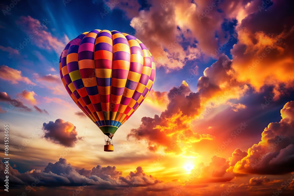 Vibrant Hot Air Balloon Against Stunning Sunset Sky | Colorful Sky Photography | Peaceful Ambiance in Nature Vibrant Hot Air Balloon Against Stunning Sunset Sky | Colorful Sky Photography | Peaceful Ambiance in Nature