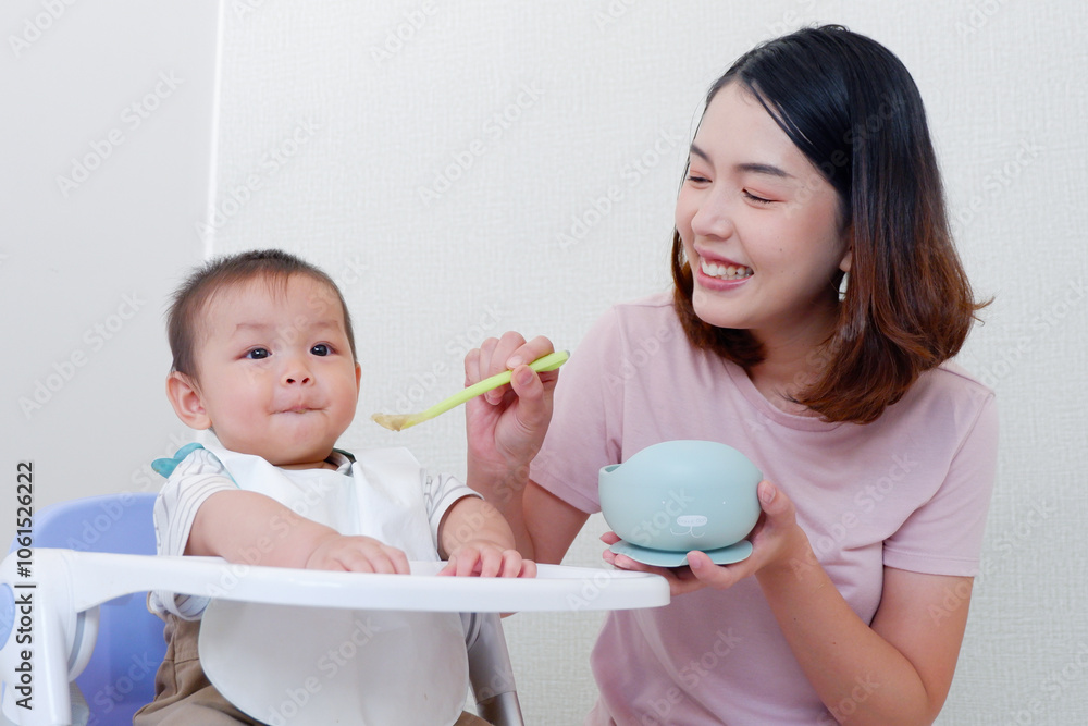 Mother is feeding cute baby, mother and baby concept. Mother is feeding cute baby, mother and baby concept.