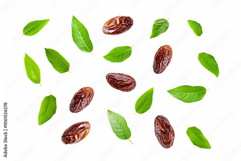 flying fresh date fruits with green leaves isolated on white background. clipping path.
flying fresh date fruits with green leaves isolated on white background. clipping path.