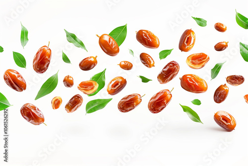 Wallpaper Mural flying fresh date fruits with green leaves isolated on white background. clipping path.


 Torontodigital.ca