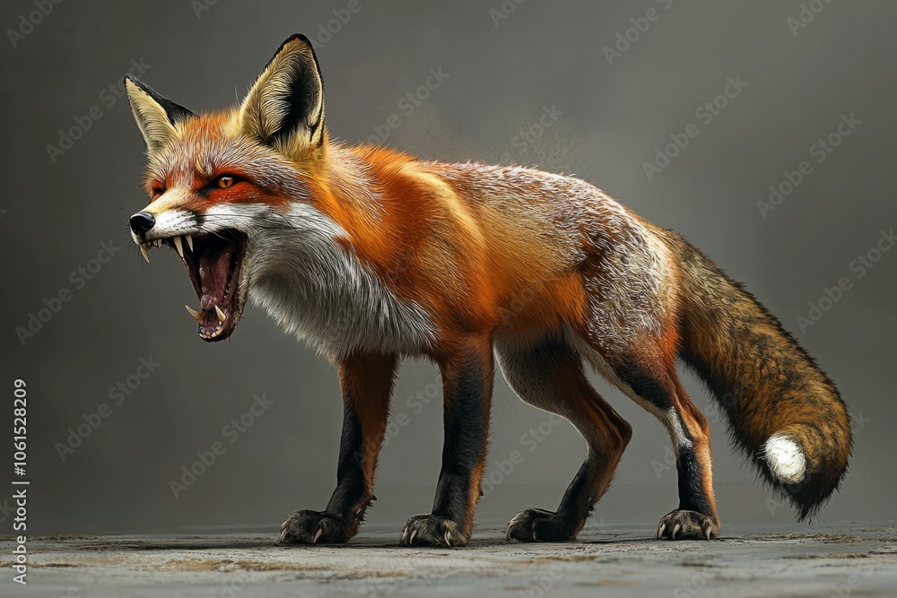 Obraz premium Red fox showing teeth and growling in wildlife scene